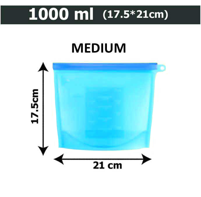 Reusable Silicon Food Storage Bags Set of 4 (500 ml, 1000 ml, 1500 ml, 4000 ml)