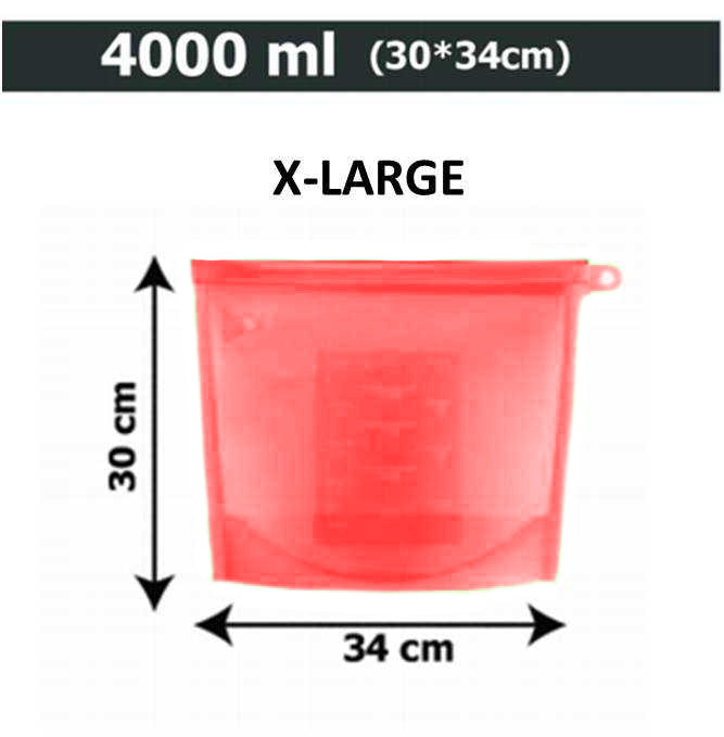 Reusable Silicon Food Storage Bags Set of 4 (500 ml, 1000 ml, 1500 ml, 4000 ml)