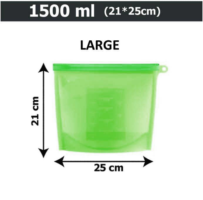 Reusable Silicon Food Storage Bags Set of 4 (500 ml, 1000 ml, 1500 ml, 4000 ml)