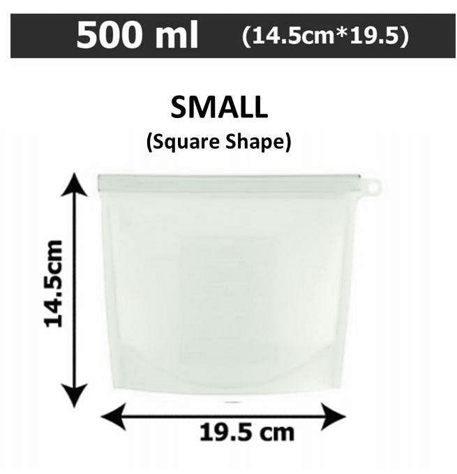 Reusable Silicon Food Storage Bags Set of 4 (500 ml, 1000 ml, 1500 ml, 4000 ml)