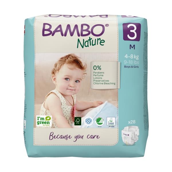 Bambo Nature Organic Diapers - Size 3 (4-8 KG) Pack of 28 pcs