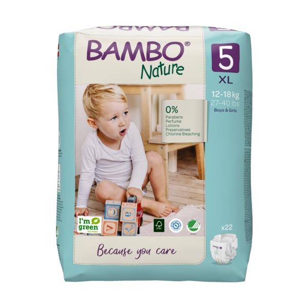 Bambo Nature Organic Diapers - Size 5 (12-18 KG) Pack of 22 pcs